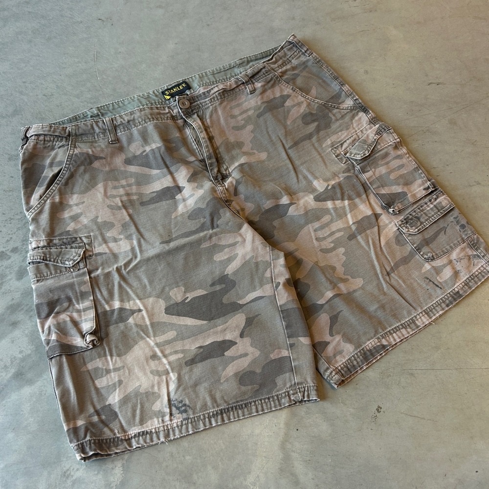 Stanley Mens Camo Cargo Shorts Size 42 Brown Green Cotton Utility Workwear
